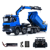 Toucanhobby 10x10 1/14 Metal RC Hydraulic Crane Dumper Truck 3-Speed Transmission Rear Axle Steering 9-Channel Reversing Valve for Indoor Play