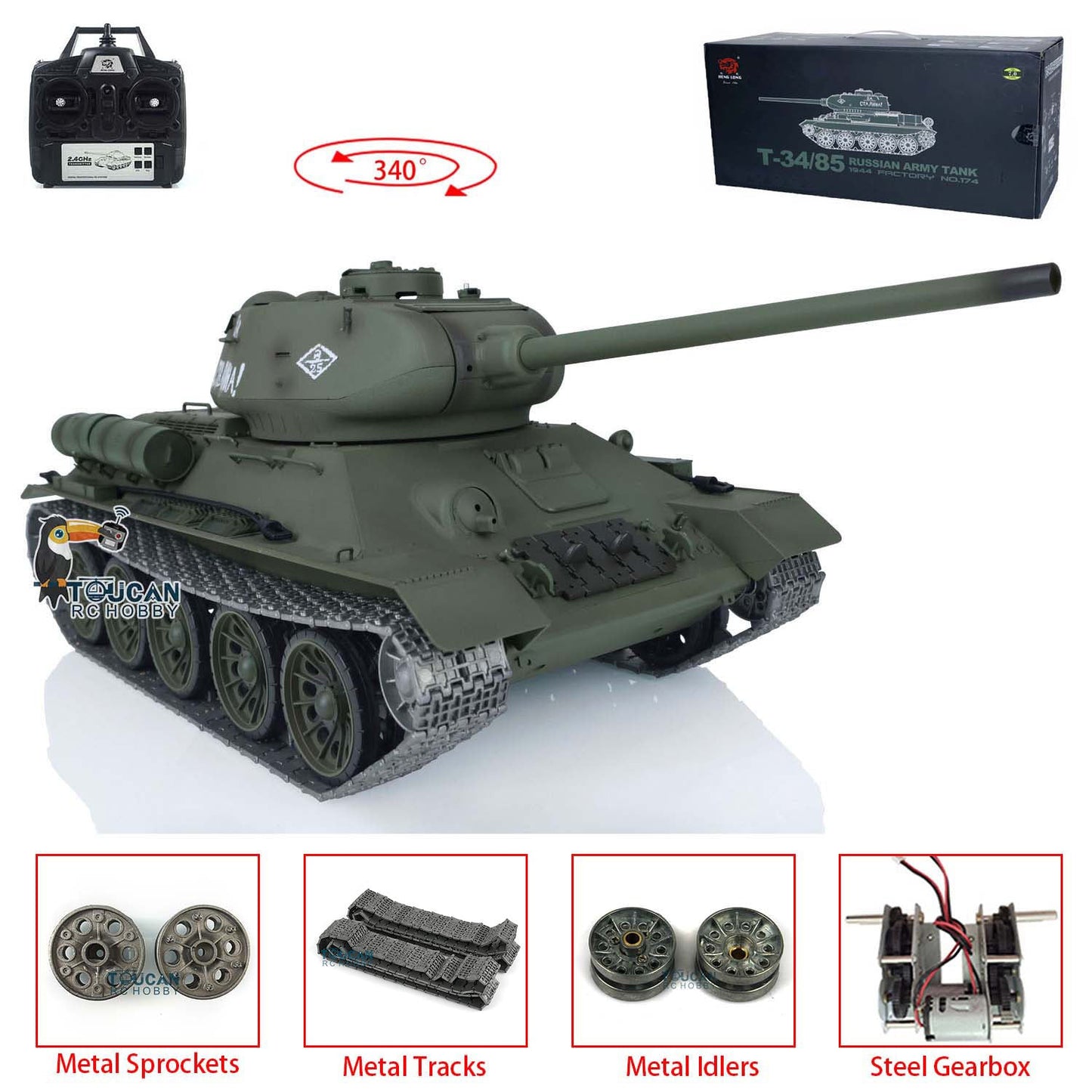 Henglong 1/16 TK7.0 Promotion Soviet Union T34-85 3909 RTR RC Tank BB Infrared Combat Smoke Metal Barrel Tracks Sprockets Idlers Wheels