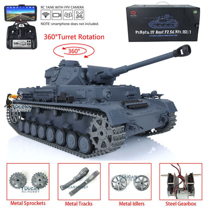 Henglong 1/16 TK7.0 Promotion German Panzer IV F2 3859 RTR RC Tank 360 Degrees Turret Smoke Infrared Combat BB Metal Barrel Tracks Sprockets Idlers Wheels