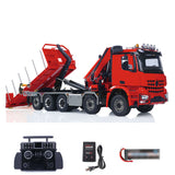1/14 Hydraulic RC Flatbed Timber Car 10x10 Remote Control Crane Dump Truck Model with 9-Channel Reversing Valve Light Sound System