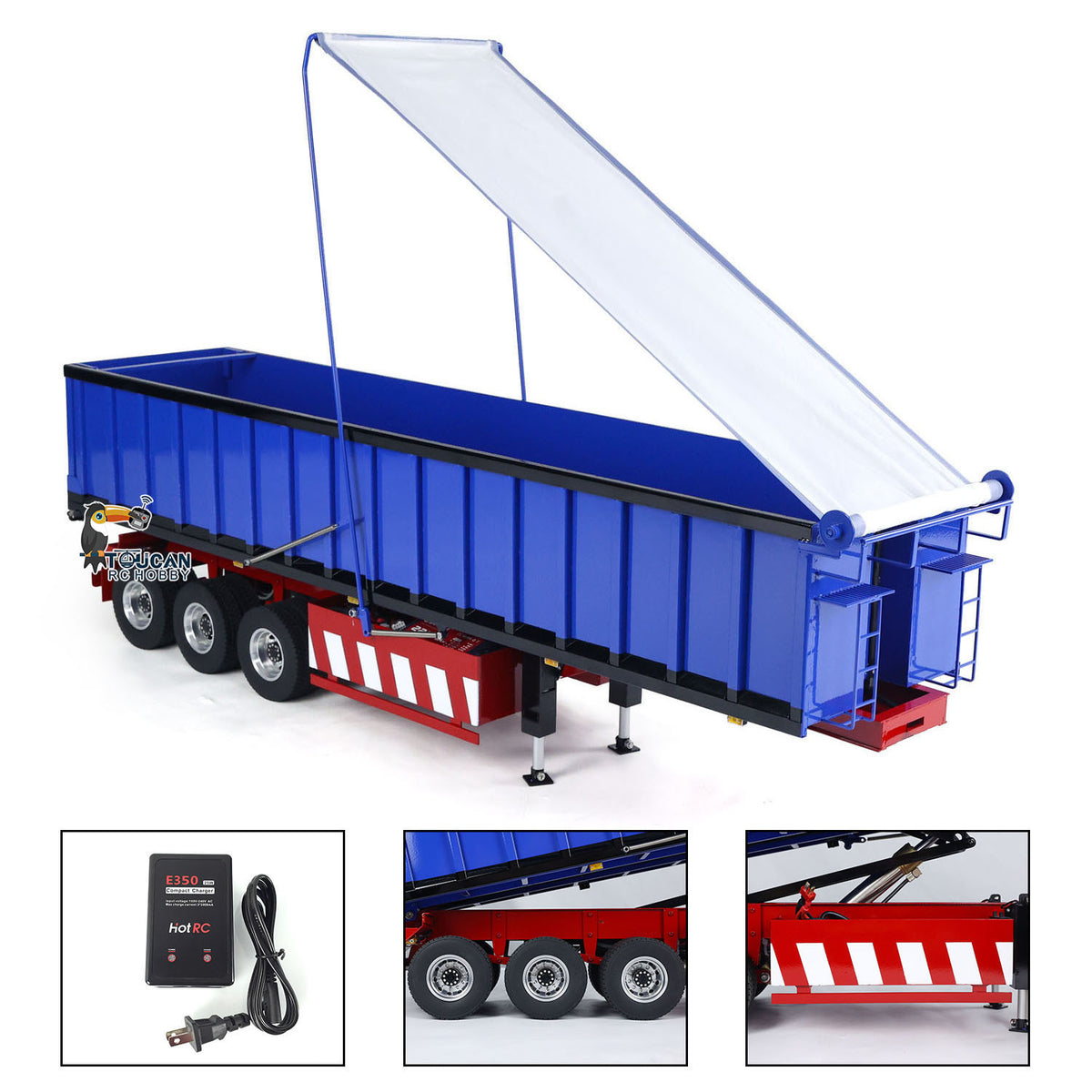 TOUCAN RC HOBBY 1/14 Metal 3 Axles Hydraulic Dump Trailers with Electric Tarpaulin for RC Tractor Trucks Remote Control Excavator Model
