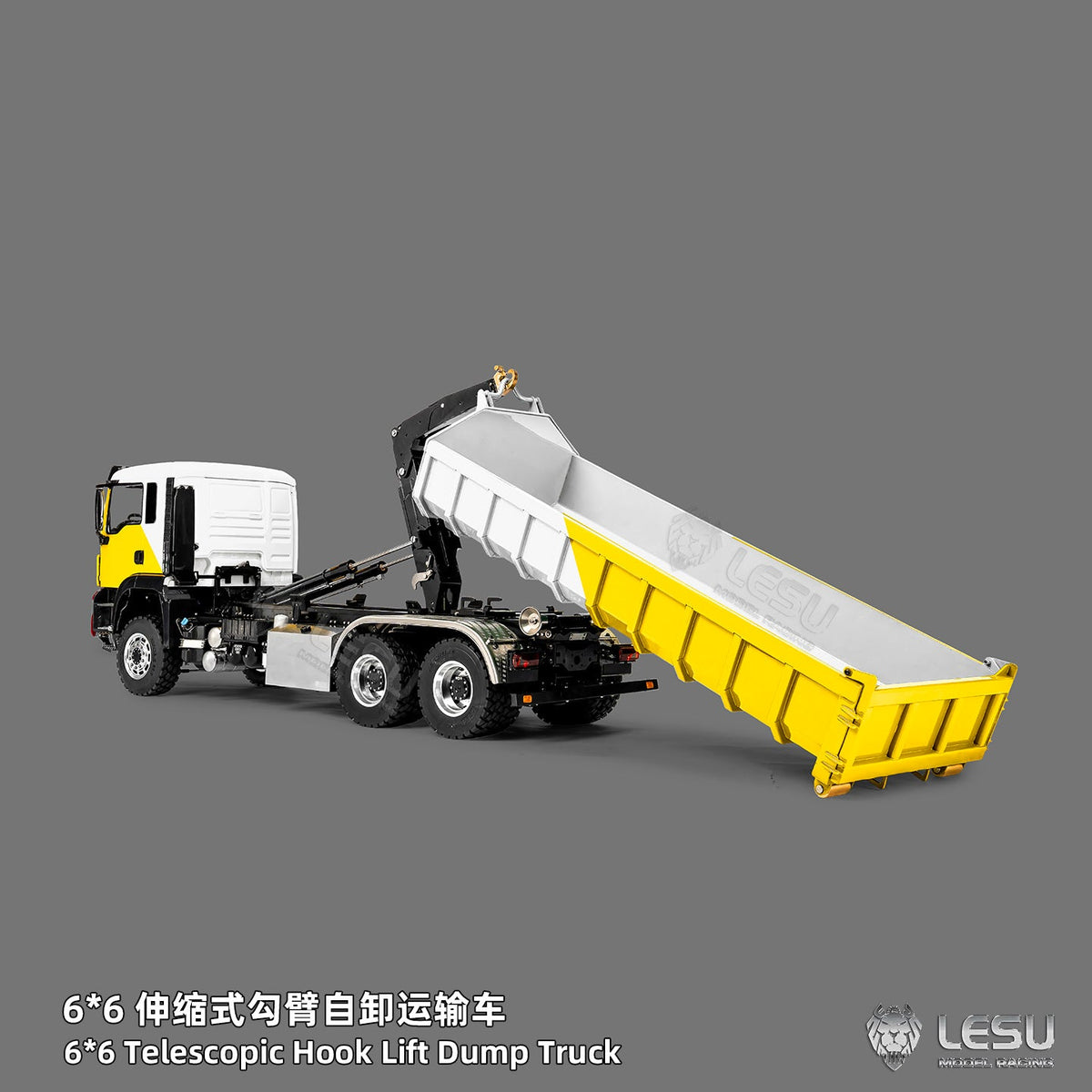 TOUCAN RC HOBBY LESU Z0094 1/14 Metal 6x6 RC Hydraulic Roll on off Dump Truck Telescopic Hooklift Transport Vehicle with 3Speed Transmission 5CH Valve Light Sound