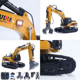 HUINA Upgrade 580 1/14 Metal Excavator Model Engineering Vehicle Electric Ball Grabber 360 Rotating Shear Claw Sound Lights