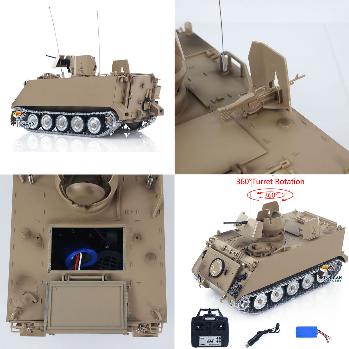 TOUCAN RC HOBBY Fast Free Shipping TD 1/16 RC Tank M2412-B M113A1 ACAV 360 Degree Turret Rotation Infrared System Metal Tracks Wheels Gearbox Smoke Unit Radio Control Military Model