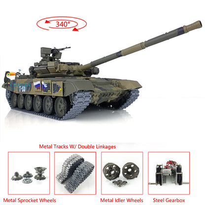 Verbesserter Henglong 1/16 TK7.0 Russischer T90, fahrbereit, funkgesteuerter Panzer, 3938 Metallketten, Kettenräder, Leiträder, Rauchgeräusche
