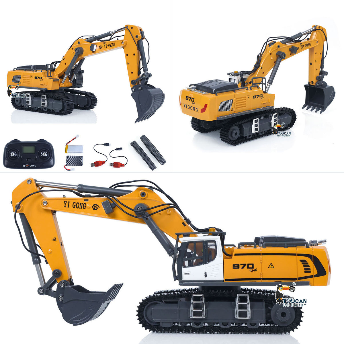 TOUCAN RC HOBBY Fast Free Shipping 1/50 Electric RC Excavator K970 Remote Control Digger Construction Car Metal Bucket Tracks Lights Sounds Finished Model Toys