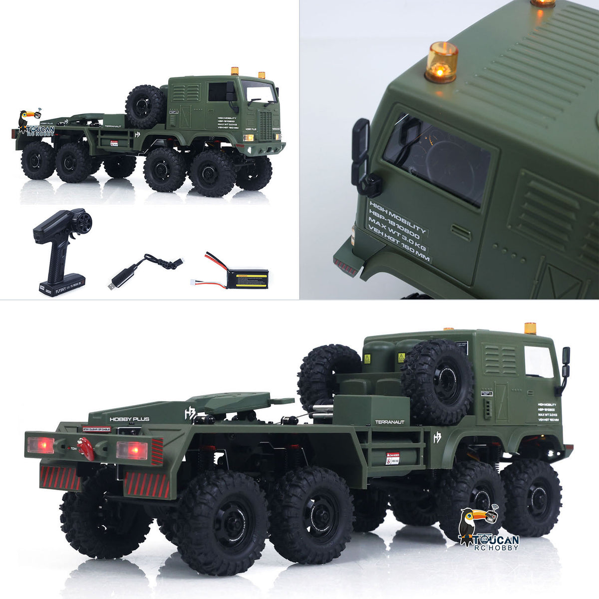 TOUCAN RC HOBBY Fast Free Shipping 1/18 Remote Control Military Truck 8X8 All Wheel Steering Electric RC Off Road Vehicle Model 2Speed Gearbox RTR Metal Chassis