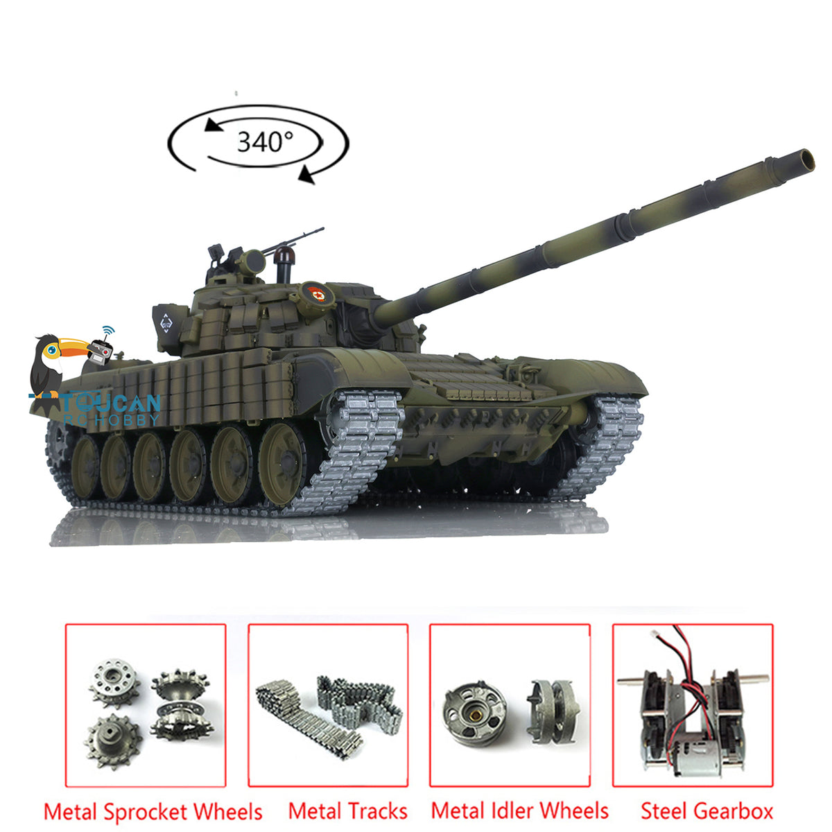2,4 GHz Henglong Fernbedienung Ready To Run Maßstab 1/16 TK7.0 BB IR T72 Tank 3939 Metallketten Kettenräder Leiträder Rauch Sound