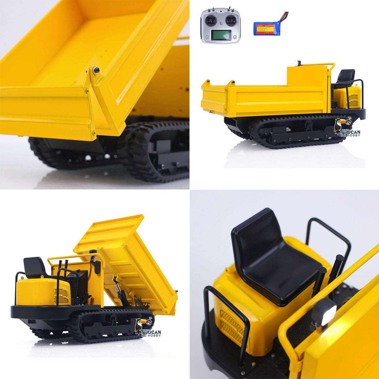 Toucanhobby C12R 1/14 Metal RC Hydraulic Tracked Dumper Truck Engineering Model FlySky I6S Remote Controller for Construction Hobbyists