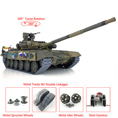 Henglong 1/16 Maßstab TK7.0 Russischer T90 Ferngesteuerter Ready To Run Tank 3938 W/ 360 Turm Metallketten Kettenräder Leiträder