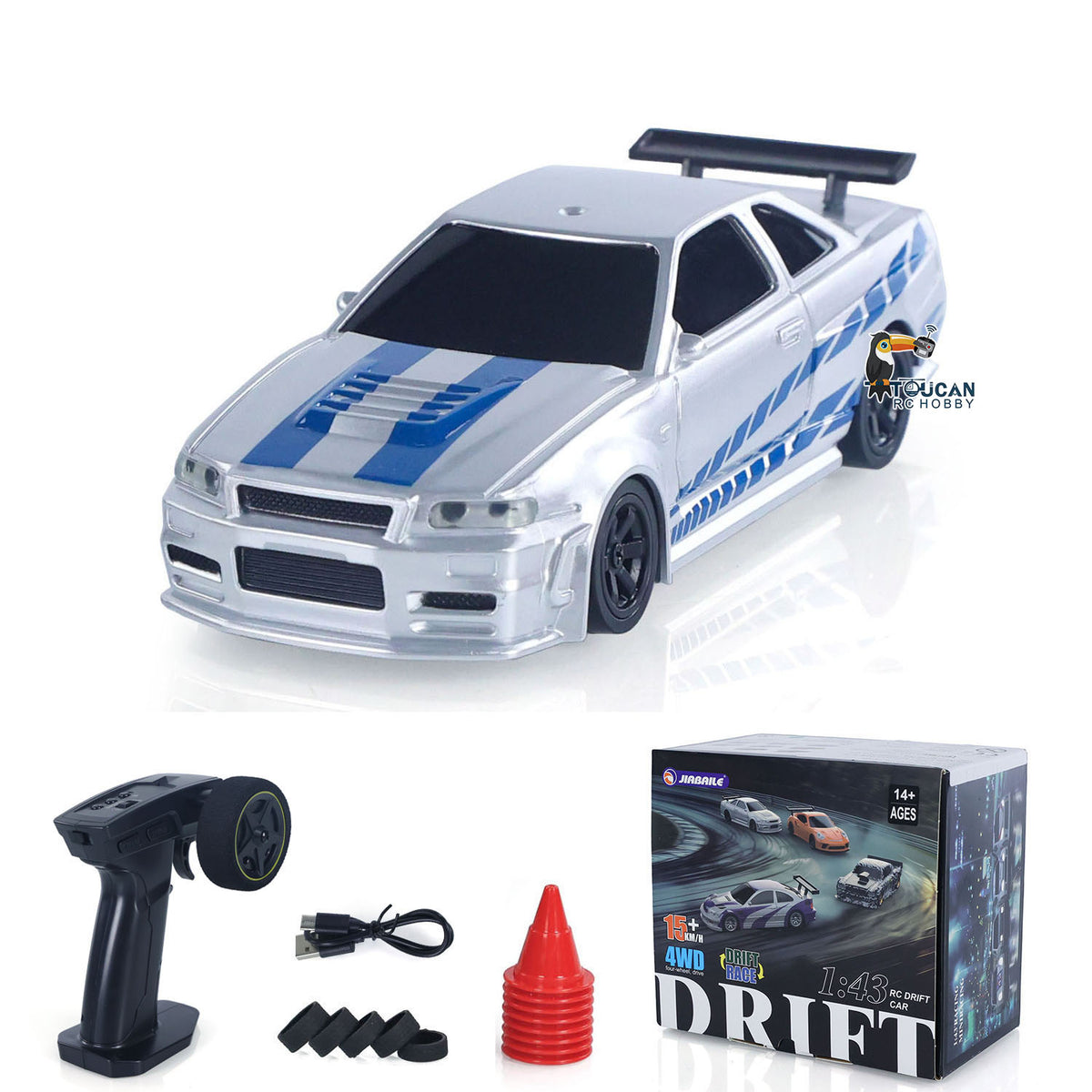 1/43 RC-Rennwagen R34 Funkgesteuertes Hochgeschwindigkeits-Driftfahrzeug 4WD RTR Mini-Autospielzeug 2,4G Funkbatterie Geschenke für Kinder