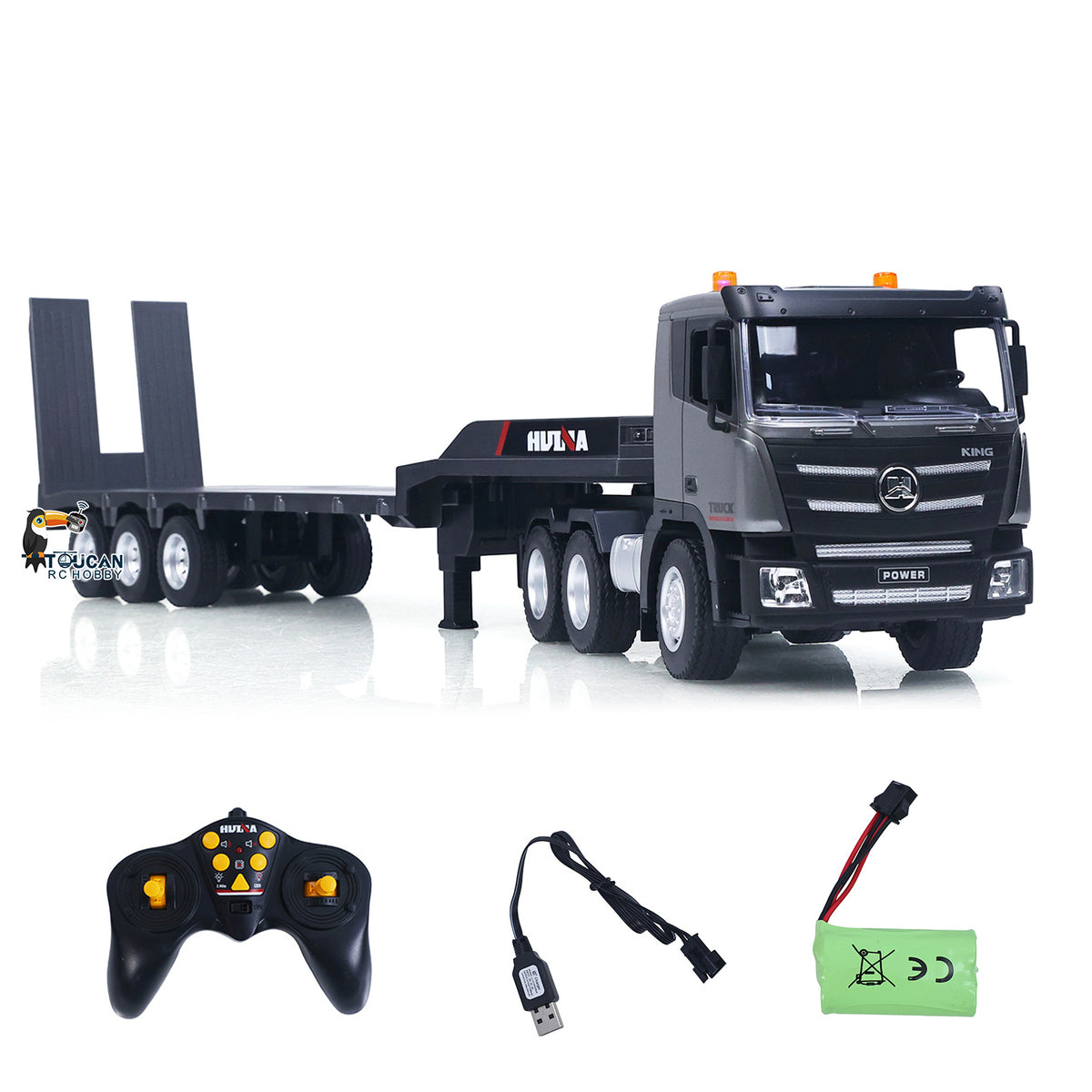 Huina 1318 1:18 RC-Sattelzugmaschine, 9-Kanal-Fernsteuerungsautos mit Pritschenanhänger, zusammengebaut und lackiert, Hobby-Modell, Geschenk