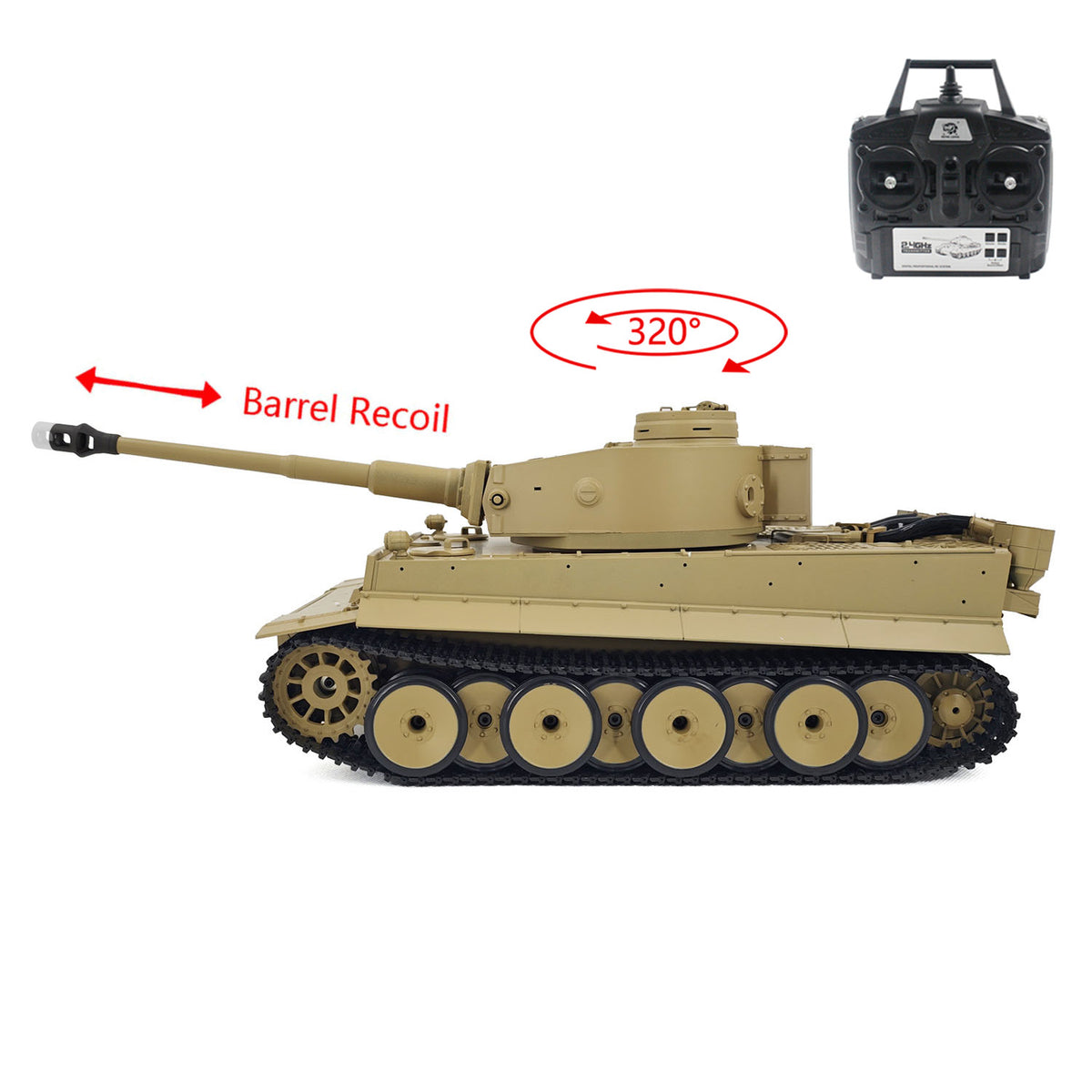 2.4Ghz Henglong 1/16 7.0 Plastic German Tiger I 3818 RTR RC Tank BB IR Barrel Recoil Metal Suspension Arm Gearbox Smoke Special Spray Painting
