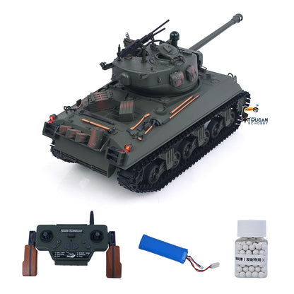 360 Rotation 1/16 Remote Control Tank Sherman M4A3 IR BB 76MM Barrel Elevation Smoke Unit Metal Chassis Tracks Road Wheels