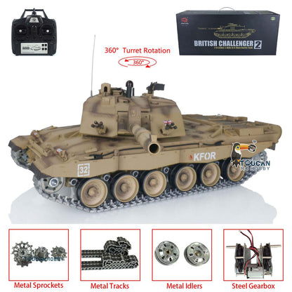 Henglong 1/16 TK7.0 Promotin British Challenger II 3908 RTR RC Tank 360 Degrees Turret Infrared Combat BB Smoke Metal Sprockets Idlers Wheels Gearbox Tracks