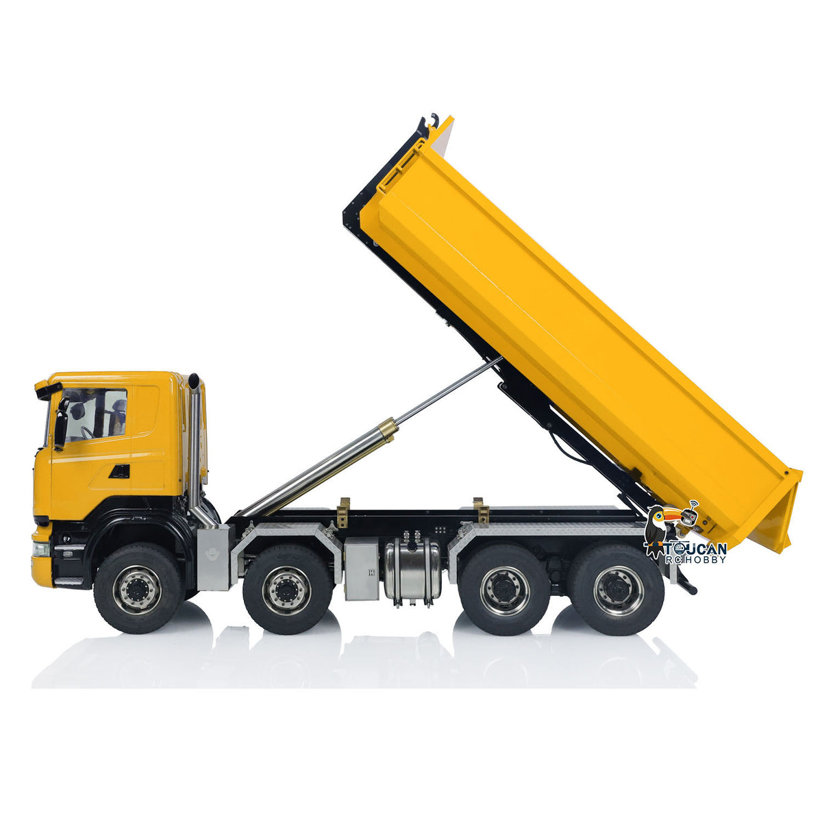 5. 1/14 Scale 8x8 RC Tipper TH-X SC-G88 U-Bucket Dumping Position Left Angle  
