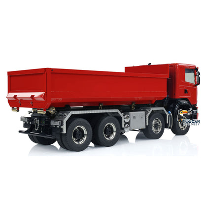 5. 1/14 Scale 8x8 RC Tipper TH-X SC-G88 U-Bucket Dumping Position Red Left Angle  
