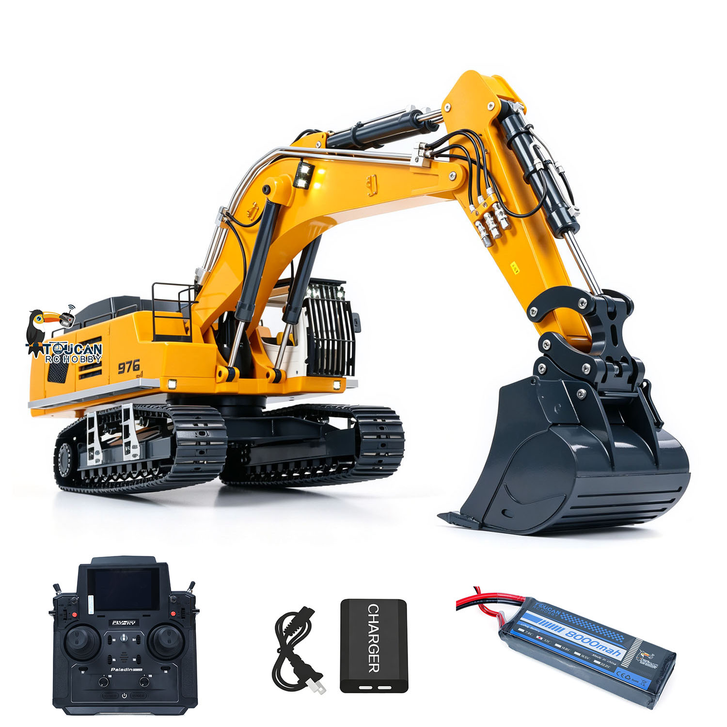 USED 1/12 Metal Hydraulic Remote Control Excavator LR976 6CH Valves RC Digger Dual Pump Brushless Motor teshulianjie