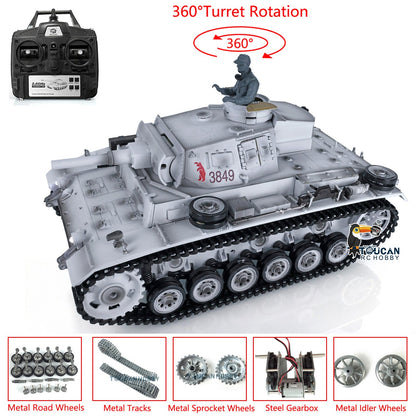 Henglong 1/16 7.0 Profession German Panzer III H RTR RC Tank 3849 with 360 Degrees Turret IR BB Smoke Metal Sprockets Idlers Road Wheels Barrel Tracks Gearbox