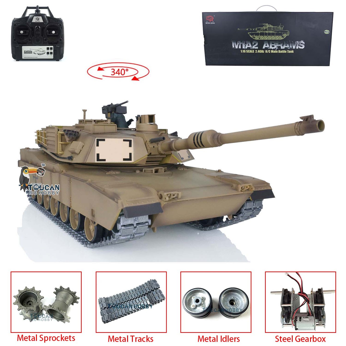 Henglong 1/16 TK7.0 2.4G Promotion USA Abrams M1A2 3918 RTR RC Tank Model with BB IR Smoke Metal Barrel Sprockets Idlers Wheels