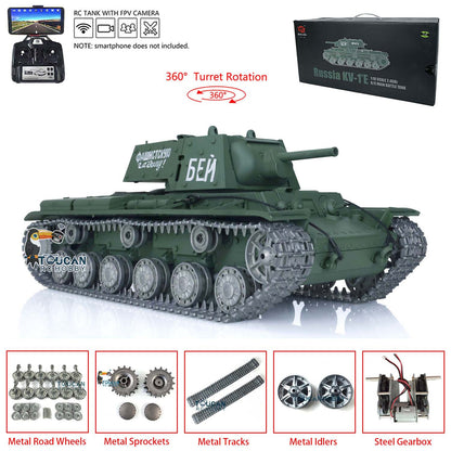 Heng Long TK7.0 1/16 T72 3939 Soviet Union KV-1 3878 RC Tank FPV 360 Degree Turret BB IR Metal Barrel Tracks Drive Idler Road Wheels