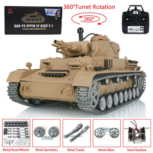 Henglong 1/16 TK7.0 Promotion German Panzer IV F RTR RC Tank 3858 360 Degrees Turret Smoke IR BB Metal Tracks Sprockets Idlers Road Wheels Gearbox Tracks