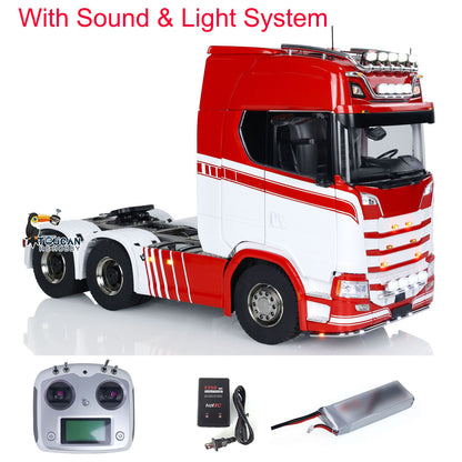 1/14 Finish RC Sattelzugmaschine 770S 6x6 Metallchassis Licht Sound Rauch 3-Gang Lackiertes Fahrzeug