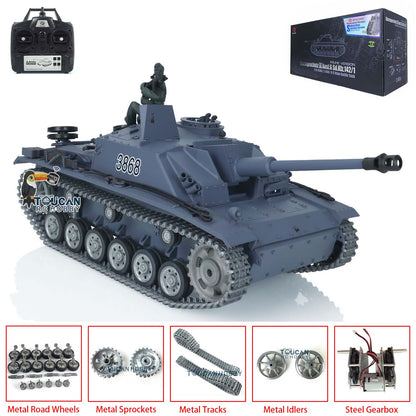 Henglong 1/16 TK7.0 Profession German Stug III 3868 RTR RC Tank IR BB Smoke Unit Metal Tracks Sprockets Idlers Road Wheels Barrel Gearbox
