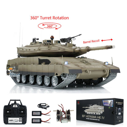 Henglong 1/16 TK7.0 IDF Merkava MK IV 3958 RTR RC Tank with Dual Battery Barrel Recoil 360 Degrees Turret Smoke BB Unit IR Metal Sprockets Idlers Road Wheels Tracks Gearbox