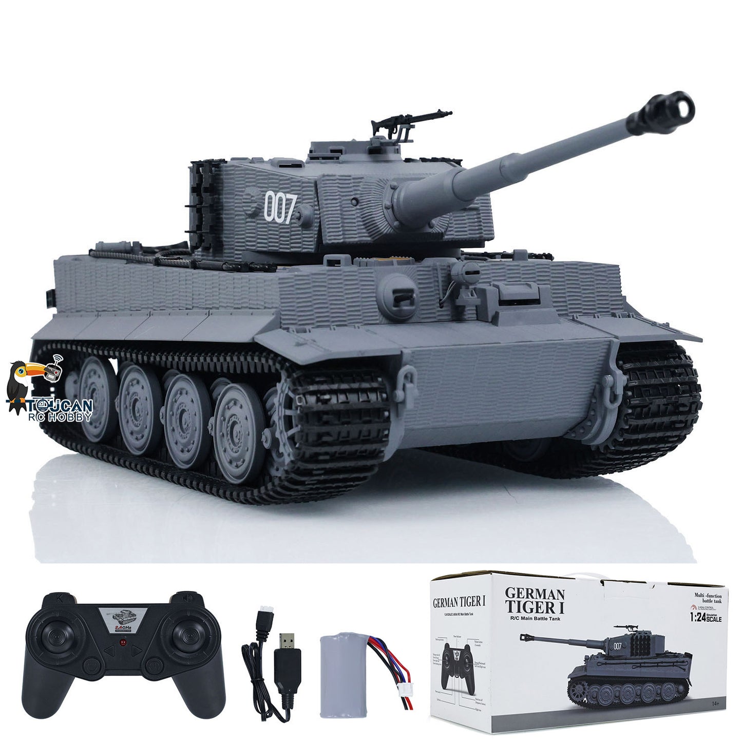 Taigen 1/24 RC Kampfpanzer Tiger I Fernbedienung Militärpanzer Panzer Infrarot Kampf USB Montiert Lackiert 217 007