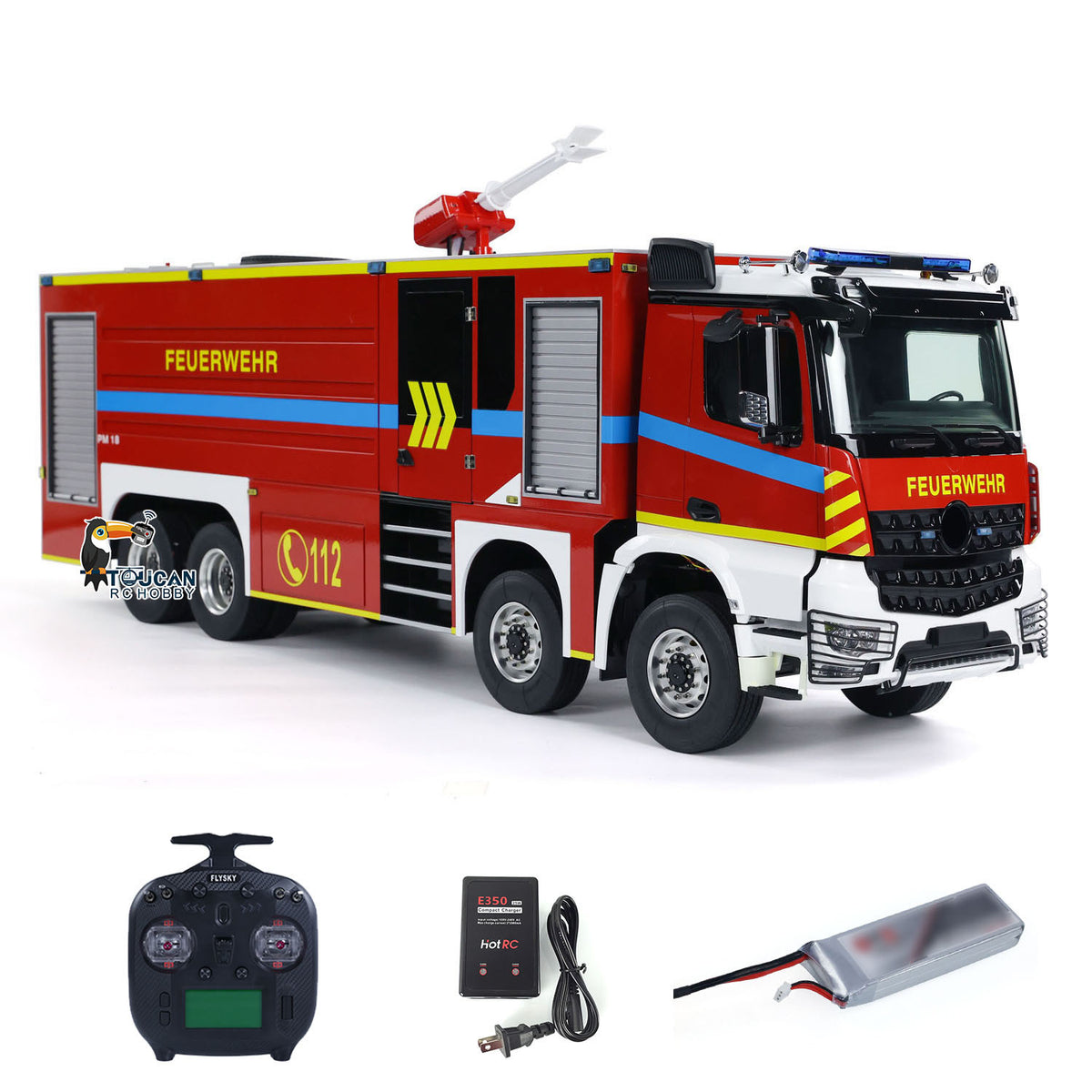 TOUCAN RC HOBBY 8x4 RC Fire Fighting Truck 1/14 Metal Chassis Radio Control Fire Car Light Sound 2-Speed Transmission Lighting and Sound System