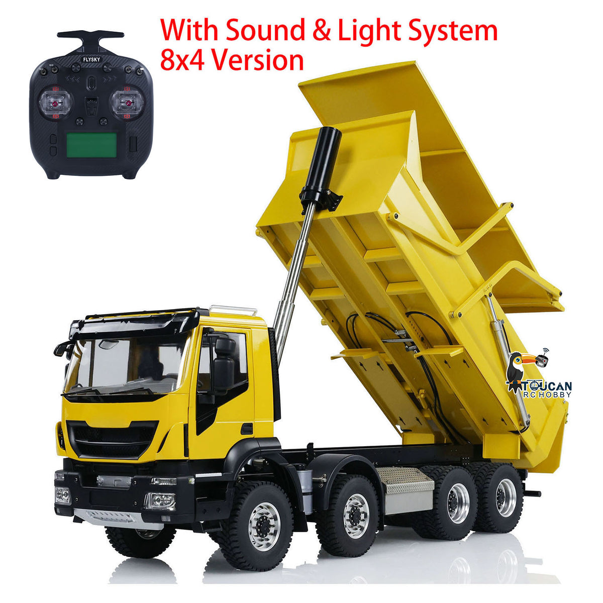 TOUCAN RC HOBBY Metal 1/14 8x4 Hydraulic RC Truck Remote Control Tipper Flip-over Cover Dumper Construction Truck Differential Lock Light Sound System