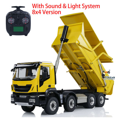 TOUCAN RC HOBBY Metal 1/14 8x4 Hydraulic RC Truck Remote Control Tipper Flip-over Cover Dumper Construction Truck Differential Lock Light Sound System