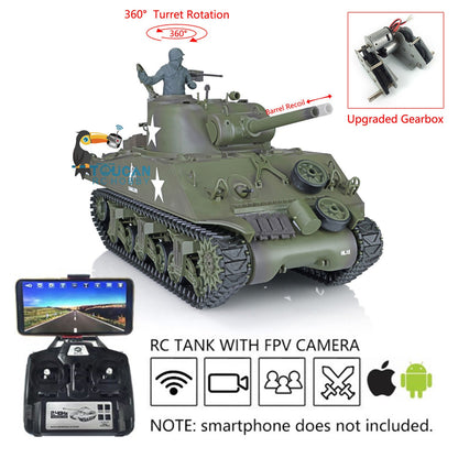 Henglong 1/16 TK7.0 Plastic USA M4A3 Sherman 3898 RTR RC Tank Barrel Recoil FPV 360 Degrees Turret Infrared Combat BB Smoke Steel Gearbox