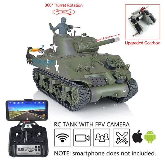 Henglong 1/16 TK7.0 Plastic USA M4A3 Sherman 3898 RTR RC Tank Barrel Recoil FPV 360 Degrees Turret Infrared Combat BB Smoke Steel Gearbox