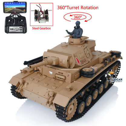 Henglong 1/16 Plastic 7.0 3848 3849 Panzer III H L RC Tank FPV 360 Degree Turret Infrared System BB Smoke Steel Driving Gearbox Metal Barrel