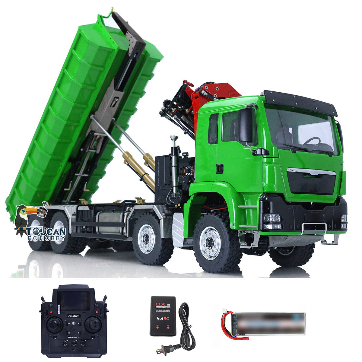 TOUCAN RC HOBBY LESU 1/14 8*8 Hydraulic Metal Roll on/off Radio Control Truck Dumper RC Tipper Car Metal Crane Chassis Light Sound PL18EV Battery
