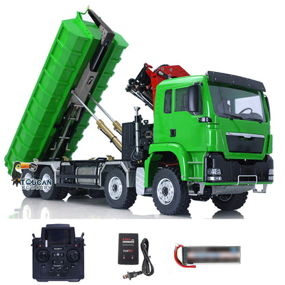 TOUCAN RC HOBBY LESU 1/14 8*8 Hydraulic Metal Roll on/off Radio Control Truck Dumper RC Tipper Car Metal Crane Chassis Light Sound PL18EV Battery