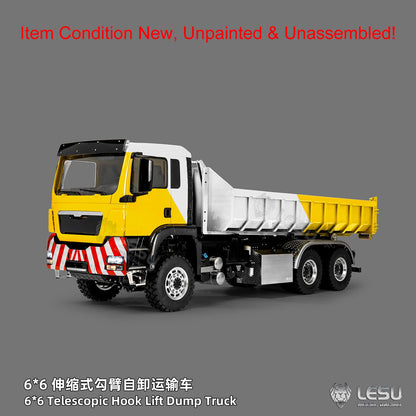 TOUCAN RC HOBBY LESU Z0094 1/14 Metal 6x6 RC Hydraulic Roll on off Dump Truck Telescopic Hooklift Transport Vehicle with 3Speed Transmission 5CH Valve Light Sound