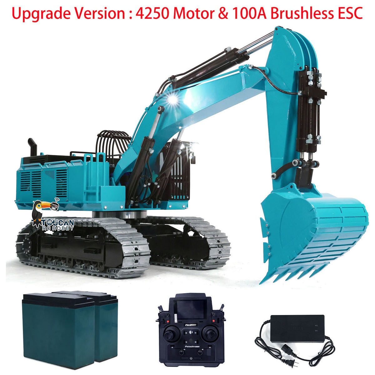 TOUCAN RC HOBBY 1/8 Hydraulic RC Tracked Digger 385CF Remote Control Metal Excavator 150KG Model 4250 Motor Light System