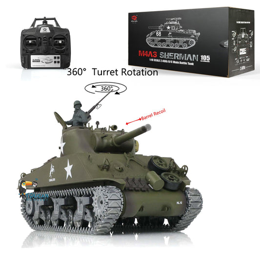TOUCAN RC HOBBY Henglong 1/16 TK7.0 3898 M4A3 Sherman RTR RC Tank with 360 Degrees Turret FPV IR BB Smoke Barrel Recoil Metal Tracks Sprockets Idlers Road Wheels