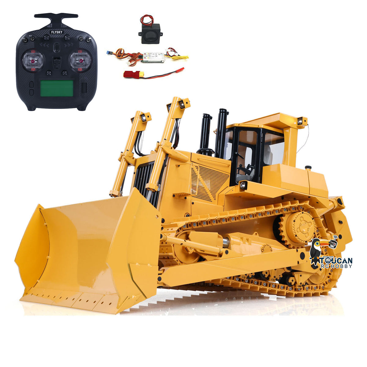 RC-Hydraulik-Bulldozer DXR2 aus Metall im Maßstab 1/14, ferngesteuertes Bulldozer-Modell mit neuem Soundmodul, Motor, ESC, Servo, Lichtsystem