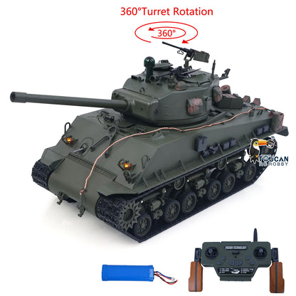 RTR 1/16 RC Tank Sherman M4A3E8 IR BB Barrel Elevation Smoking Metal Chassis Tracks Road Wheels Machine Gun 360 Degree Rotation