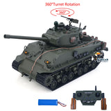 RTR 1/16 RC Tank Sherman M4A3E8 IR BB Barrel Elevation Smoking Metal Chassis Tracks Road Wheels Machine Gun 360 Degree Rotation