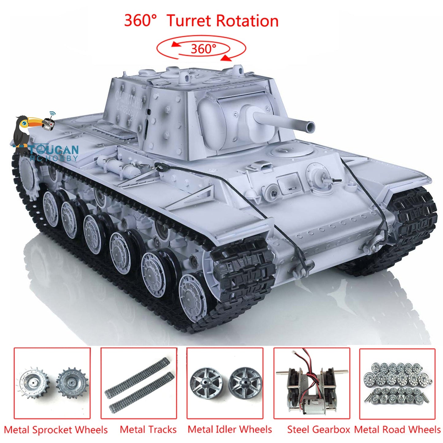 Henglong 1/16 TK7.0 Soviet KV-1 RTR RC Tank 3878 Smoke BB IR 360 Degree Turret Metal Barrel Tracks Sprockets Idlers Road Wheels Gearbox