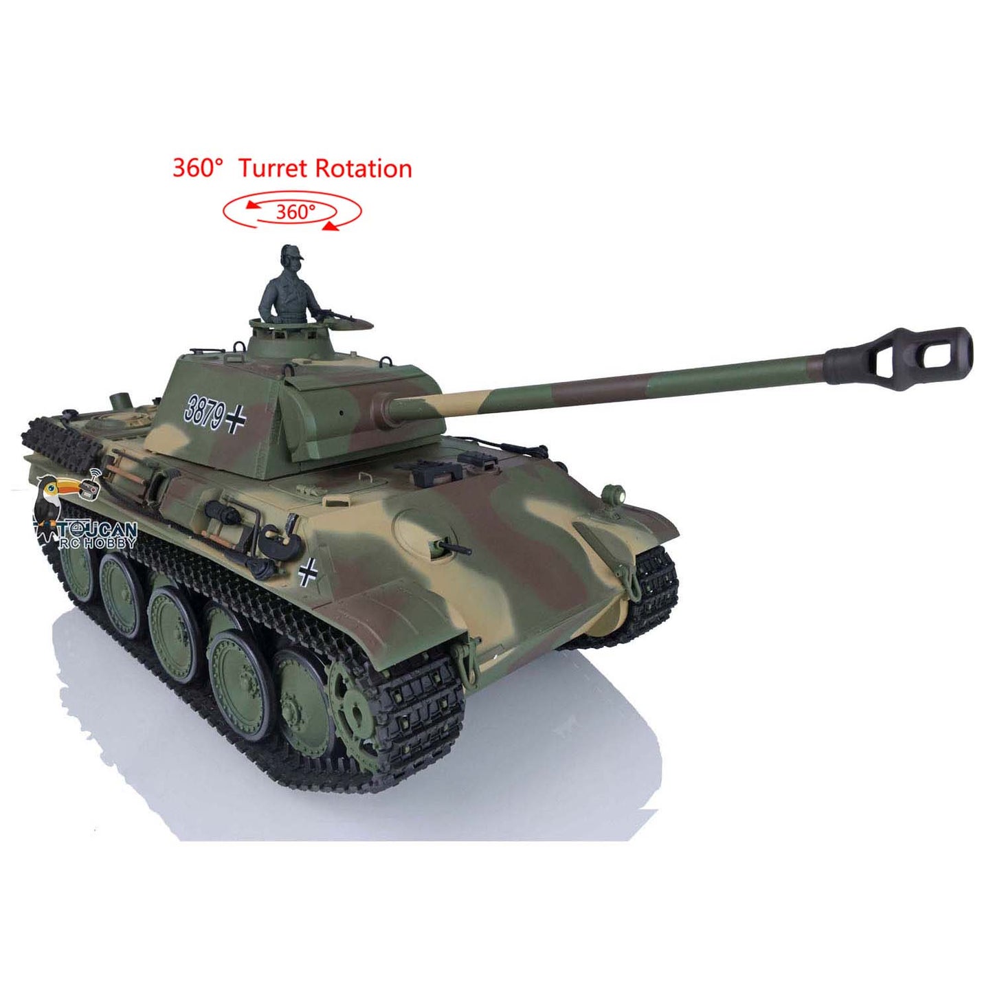 Henglong TK7.0 Deutscher Panther G aus Kunststoff im Maßstab 1/16, fahrbereit, ferngesteuerter Modellpanzer 3879 mit 360-Grad-Turmketten und Kettenrädern