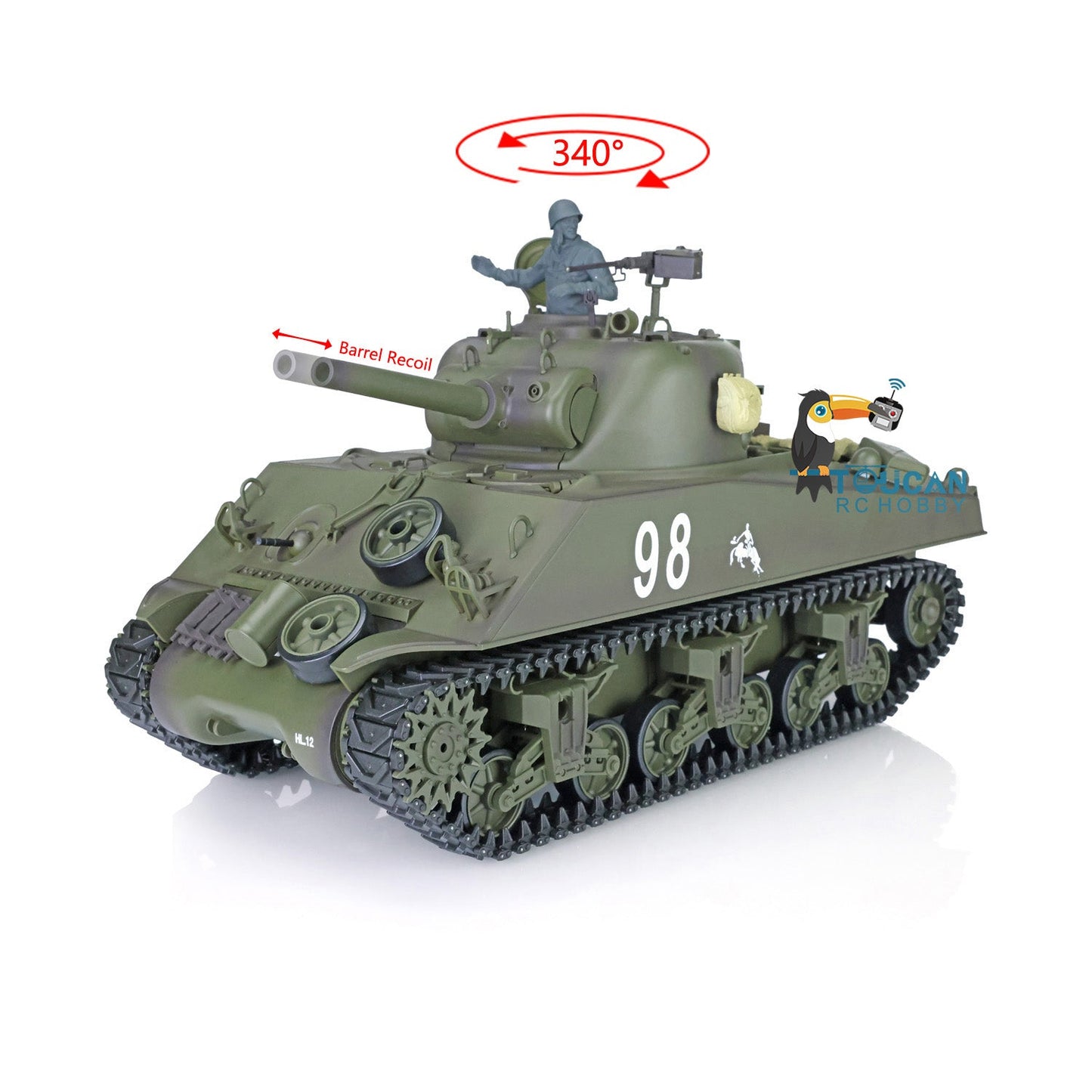 Henglong 2.4G 1/16 TK7.0 Plastic USA M4A3 Sherman 3898 RTR RC Tank with Barrel Recoil BB Infrared Combat Smoke Light Sound Metal Barrel