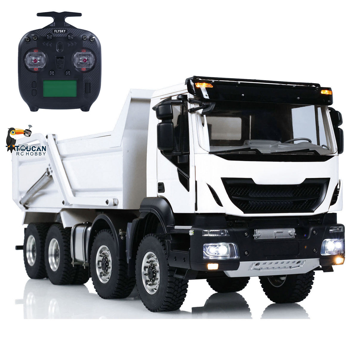 TOUCAN RC HOBBY Metal 1/14 8x4 Hydraulic RC Truck Remote Control Tipper Flip-over Cover Dumper Construction Truck Differential Lock Light Sound System