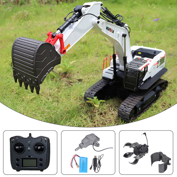 Fast Free Shipping 1/14 HUINA RC Metal Excavator Model Toys 1594 Radio Light Battery 22CH Sound Bucket Claw Construction Vehicle