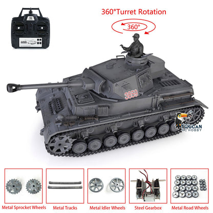 Henglong 1/16 TK7.0 Promotion 3859 German Panzer IV F2 RTR RC Tank IR BB 360 Degrees Turret Smoke Metal Barrel Tracks Sprockets Idlers Road Wheels Gearbox
